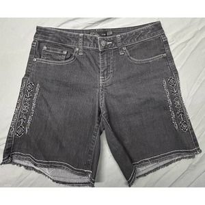 Prana Women's size 2 Kara Jean Shorts Gray Stretch Cuffed Embroidered EUC